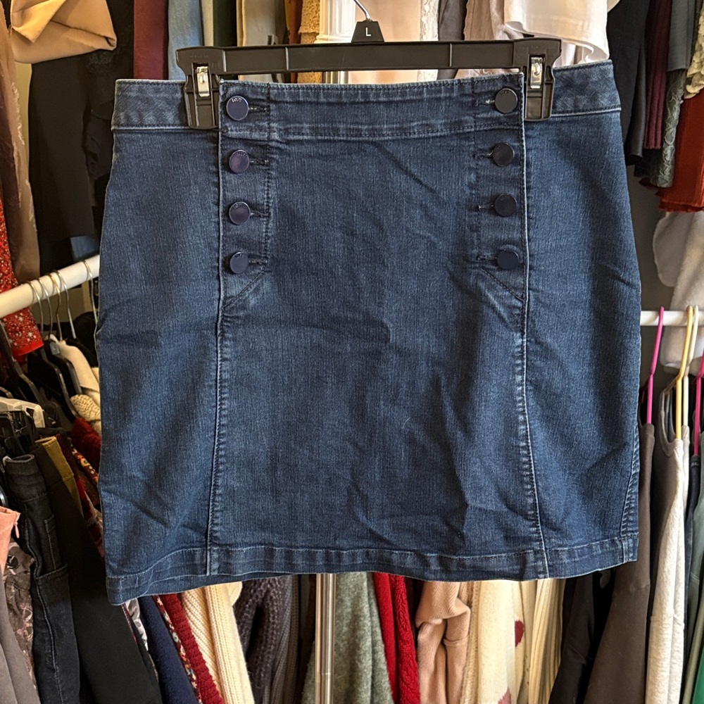 LOFT Indigo Denim Mini Skirt with Double-Row Buttons